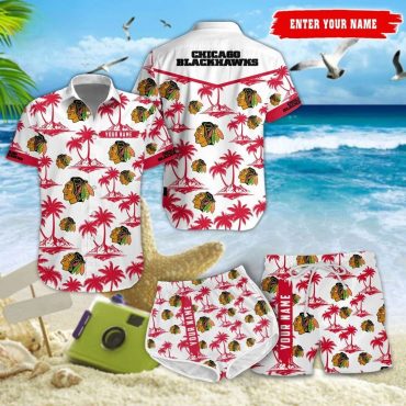 Chicago Blackhawks Island Palms Hawaiian Shirt Unisex T-shirt, Sweatshirt, Hoodie, Long Sleeve Tee - T-Shirt, Sweatshirt, Hoodie