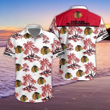 Chicago Blackhawks Island Sunset Hawaiian Shirt Unisex T-shirt, Sweatshirt, Hoodie, Long Sleeve Tee - T-Shirt, Sweatshirt, Hoodie