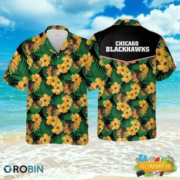 Chicago Blackhawks Tropical Gold Hawaiian Shirt Unisex T-shirt, Sweatshirt, Hoodie, Long Sleeve Tee - T-Shirt, Sweatshirt, Hoodie