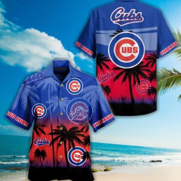 Chicago Cubs Sunset Palms Hawaiian Shirt Unisex T-shirt, Sweatshirt, Hoodie, Long Sleeve Tee - T-Shirt, Sweatshirt, Hoodie