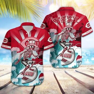 Cincinnati Reds Grateful Surfer Hawaiian Shirt Unisex T-shirt, Sweatshirt, Hoodie, Long Sleeve Tee - T-Shirt, Sweatshirt, Hoodie