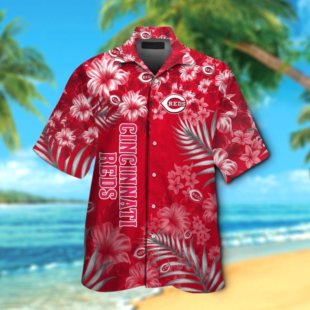 Cincinnati Reds Short Sleeve Button Up Tropical Hawaiian Shirt VER010 Unisex T-shirt, Sweatshirt, Hoodie, Long Sleeve Tee - T-Shirt, Sweatshirt, Hoodie