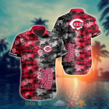 Cincinnati Reds Sunset Grid Hawaiian Shirt Unisex T-shirt, Sweatshirt, Hoodie, Long Sleeve Tee - T-Shirt, Sweatshirt, Hoodie