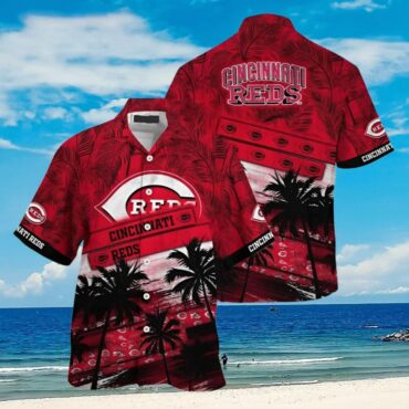 Cincinnati Reds Sunset Palms Hawaiian Shirt Unisex T-shirt, Sweatshirt, Hoodie, Long Sleeve Tee - T-Shirt, Sweatshirt, Hoodie