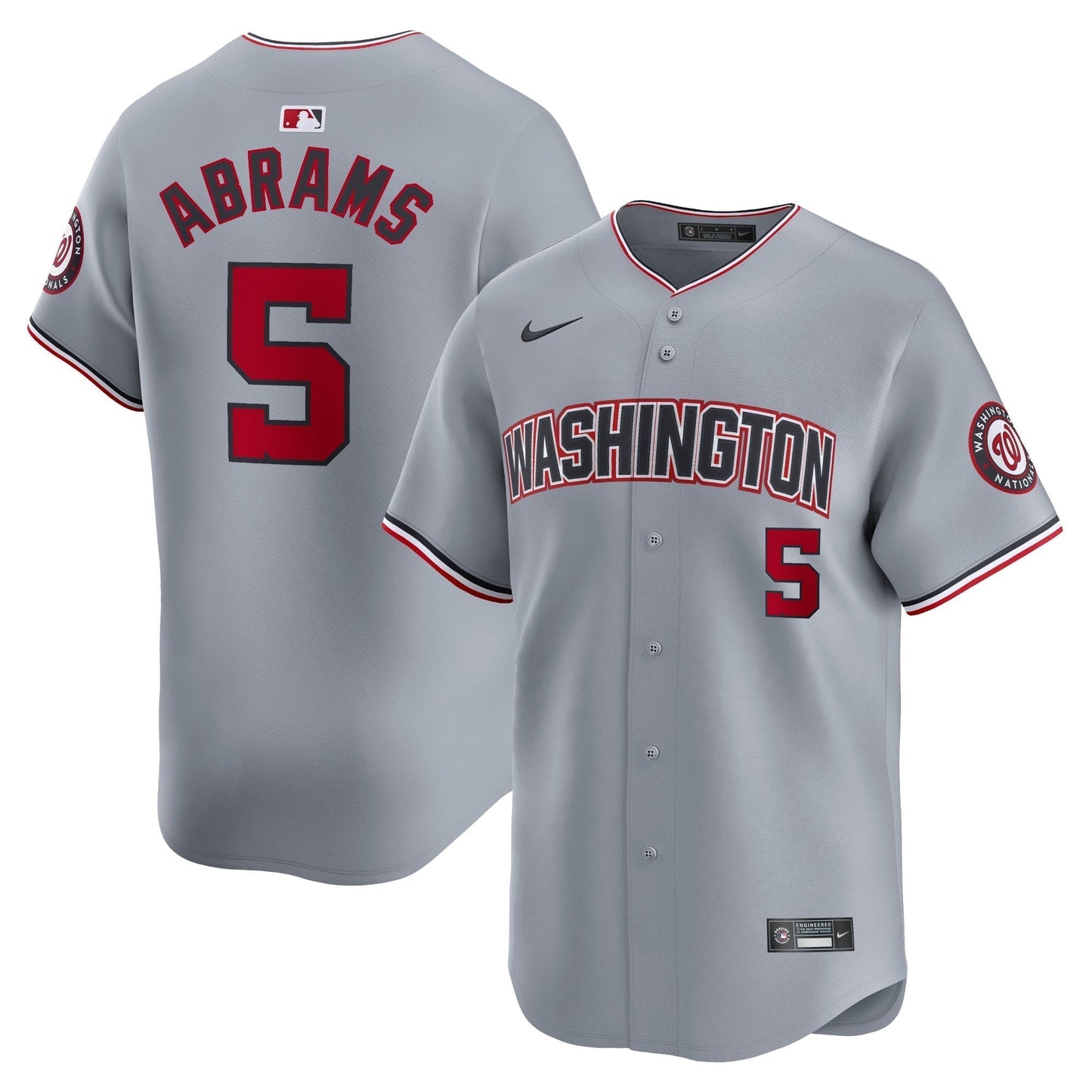 CJ Abrams Washington Nationals Road Jersey - Gray baseball jersey product view 1