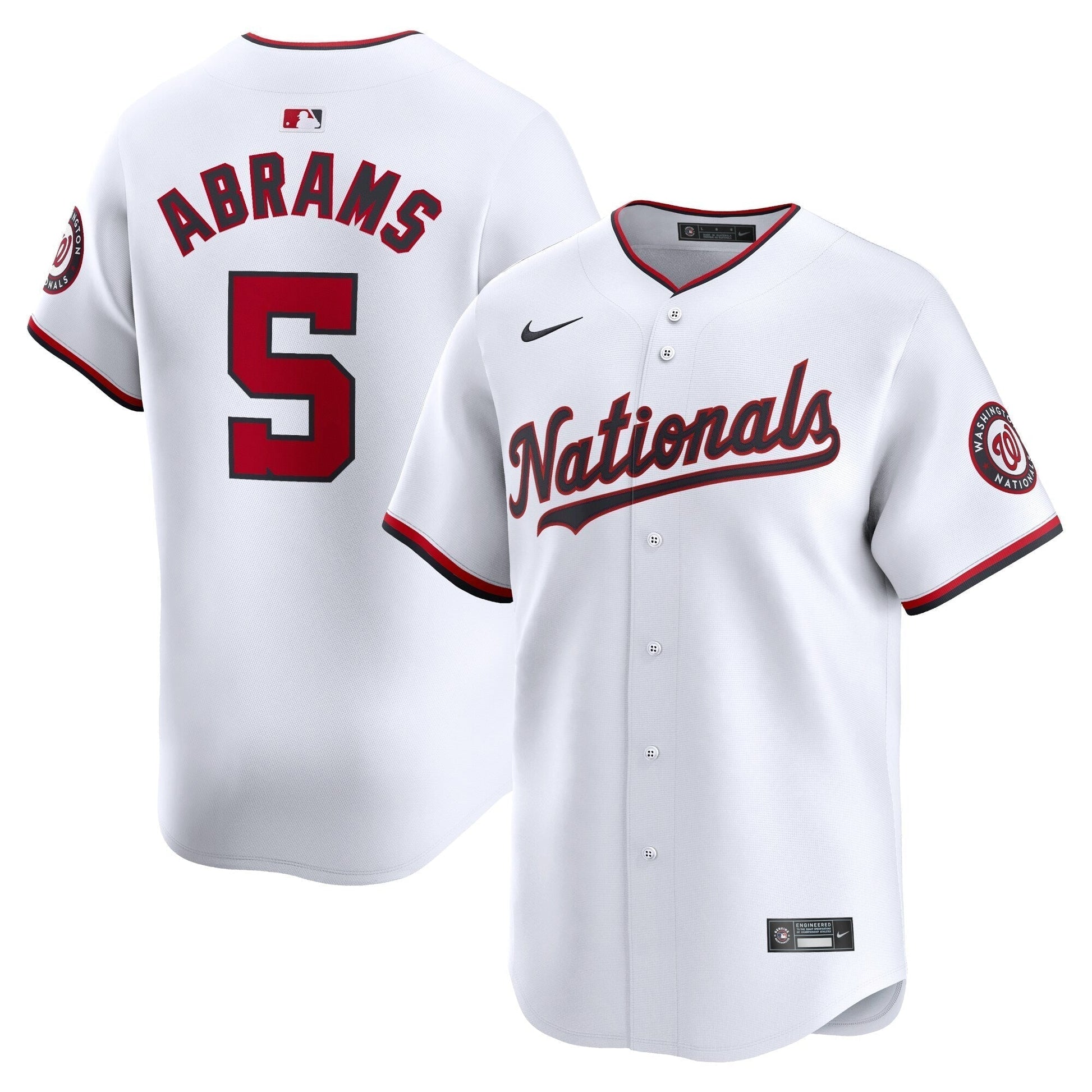 CJ Abrams Washington Nationals Home Jersey - White baseball jersey product view 1
