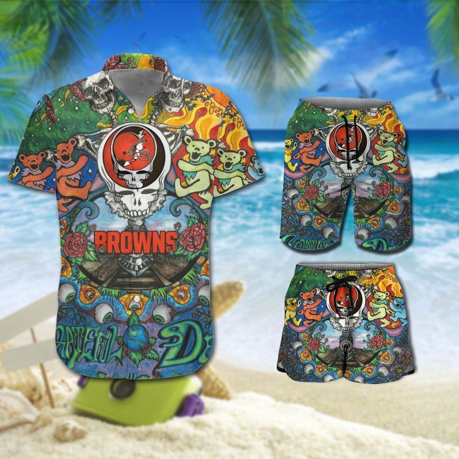 Cleveland Browns Grateful Dead Hawaiian Ensemble Shirt Short Unisex T-shirt, Sweatshirt, Hoodie, Long Sleeve Tee - T-Shirt, Sweatshirt, Hoodie