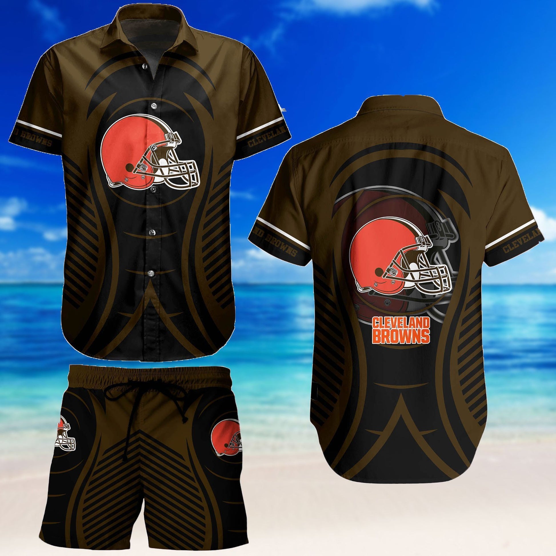 Cleveland Browns Hawaiian Attire Set Shirt Short Ensemble Unisex T-shirt, Sweatshirt, Hoodie, Long Sleeve Tee - T-Shirt, Sweatshirt, Hoodie