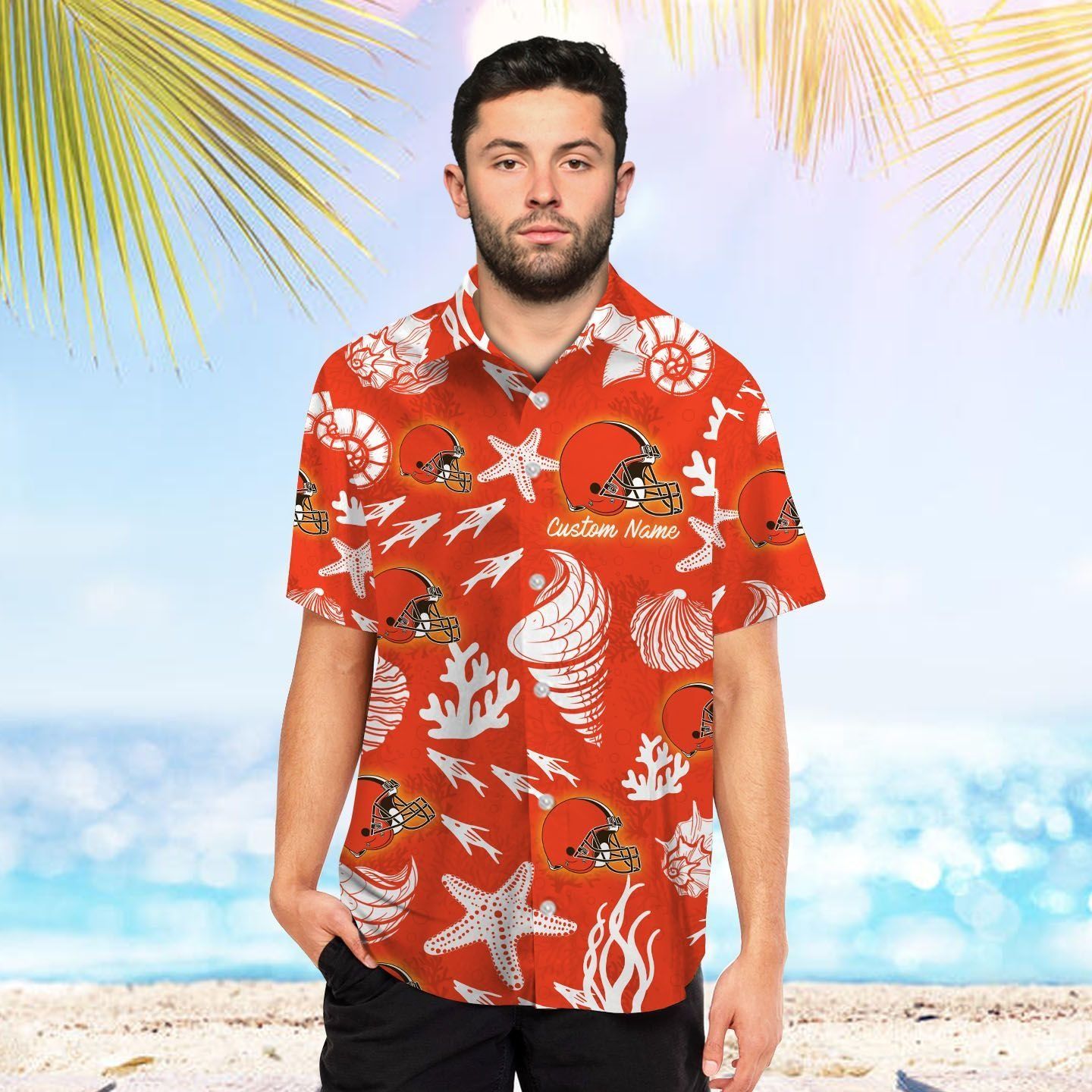 Cleveland Browns Name Personalized Short Sleeve Button Up Tropical Hawaiian Shirt Unisex T-shirt, Sweatshirt, Hoodie, Long Sleeve Tee - T-Shirt, Sweatshirt, Hoodie