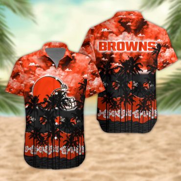 Cleveland Browns Palm Trees Sunset Hawaiian Shirt Unisex T-shirt, Sweatshirt, Hoodie, Long Sleeve Tee - T-Shirt, Sweatshirt, Hoodie