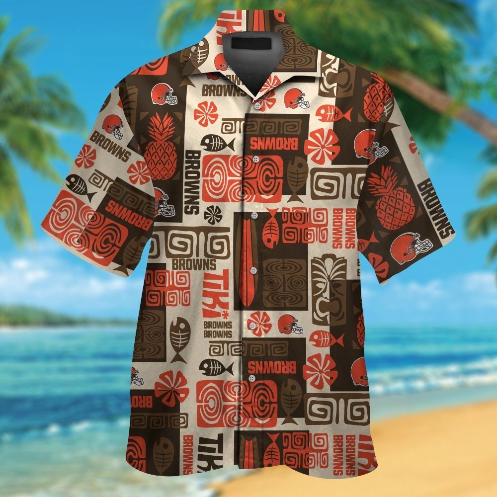 Cleveland Browns Short Sleeve Button Up Tropical Hawaiian Shirt VER01 Unisex T-shirt, Sweatshirt, Hoodie, Long Sleeve Tee - T-Shirt, Sweatshirt, Hoodie