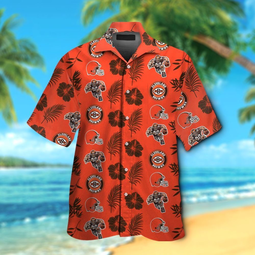 Cleveland Browns Short Sleeve Button Up Tropical Hawaiian Shirt VER010 Unisex T-shirt, Sweatshirt, Hoodie, Long Sleeve Tee - T-Shirt, Sweatshirt, Hoodie