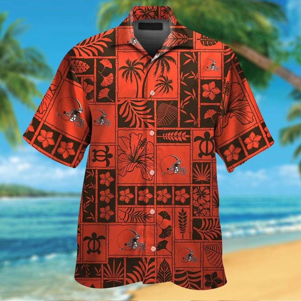 Cleveland Browns Short Sleeve Button Up Tropical Hawaiian Shirt VER012 Unisex T-shirt, Sweatshirt, Hoodie, Long Sleeve Tee - T-Shirt, Sweatshirt, Hoodie