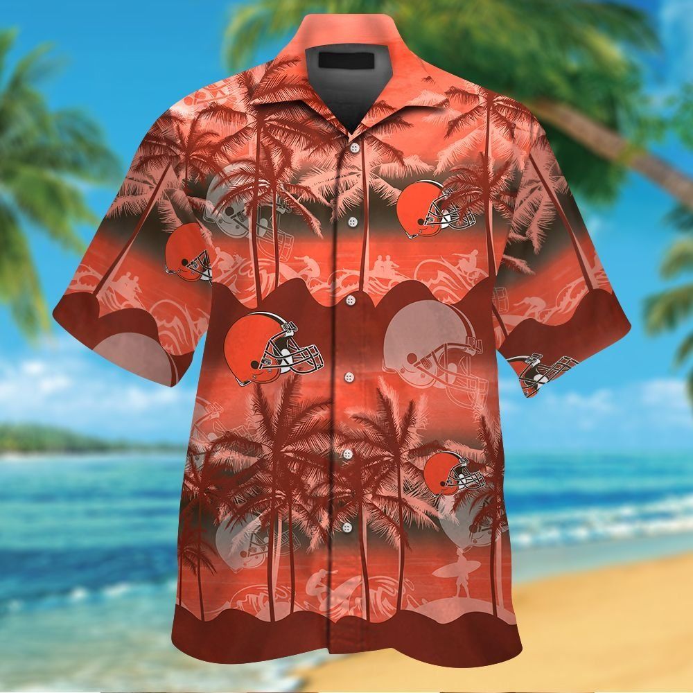 Cleveland Browns Short Sleeve Button Up Tropical Hawaiian Shirt VER014 Unisex T-shirt, Sweatshirt, Hoodie, Long Sleeve Tee - T-Shirt, Sweatshirt, Hoodie