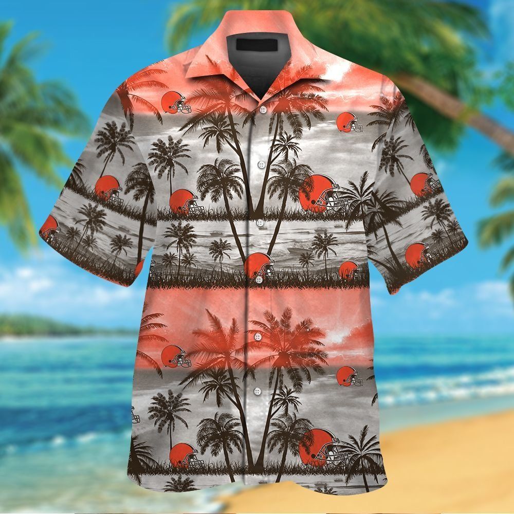 Cleveland Browns Short Sleeve Button Up Tropical Hawaiian Shirt VER015 Unisex T-shirt, Sweatshirt, Hoodie, Long Sleeve Tee - T-Shirt, Sweatshirt, Hoodie