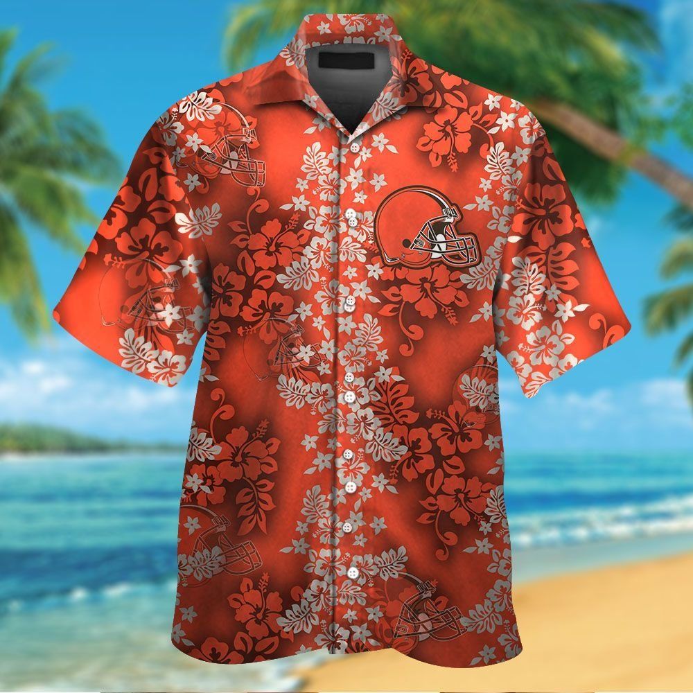 Cleveland Browns Short Sleeve Button Up Tropical Hawaiian Shirt VER016 Unisex T-shirt, Sweatshirt, Hoodie, Long Sleeve Tee - T-Shirt, Sweatshirt, Hoodie
