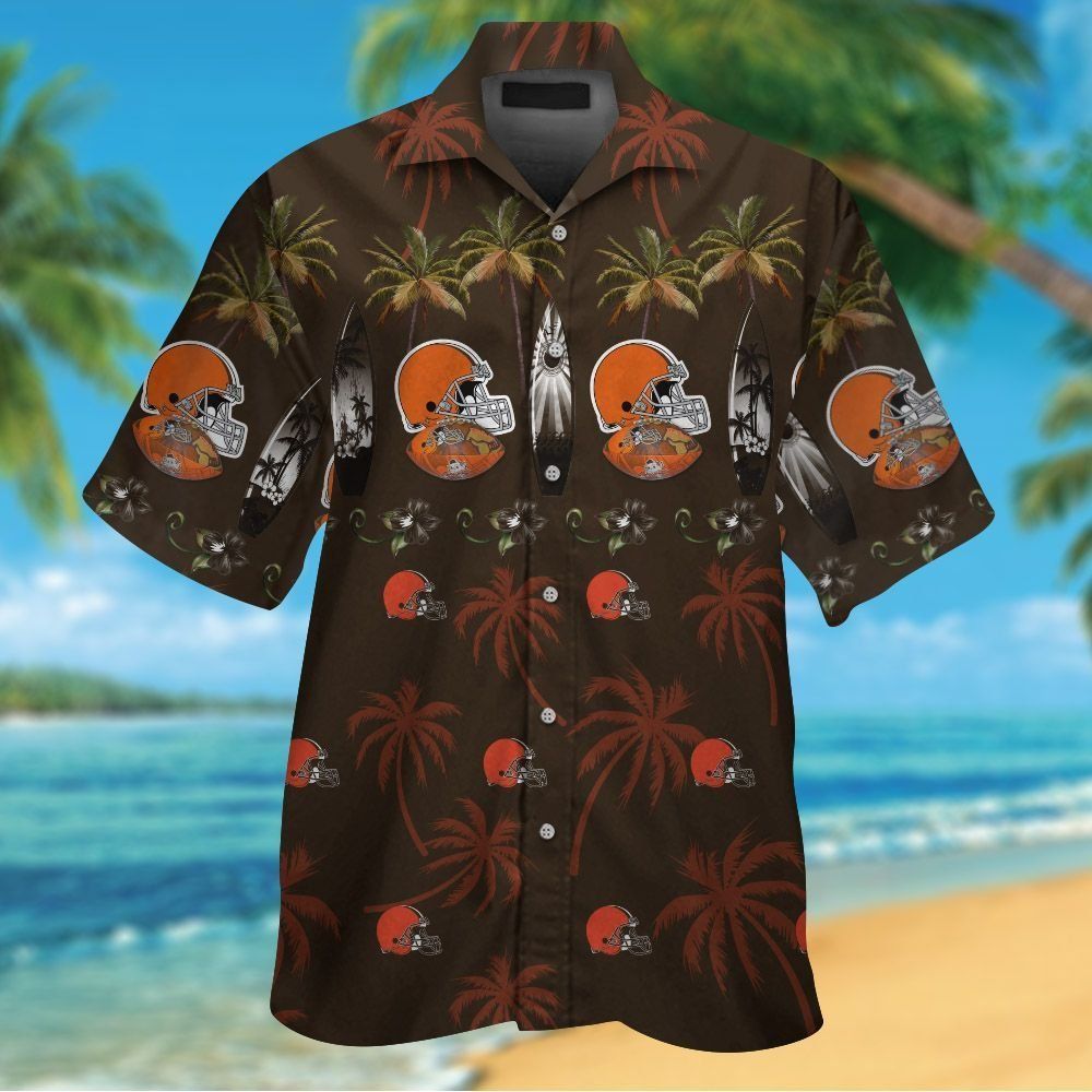 Cleveland Browns Short Sleeve Button Up Tropical Hawaiian Shirt VER017 Unisex T-shirt, Sweatshirt, Hoodie, Long Sleeve Tee - T-Shirt, Sweatshirt, Hoodie