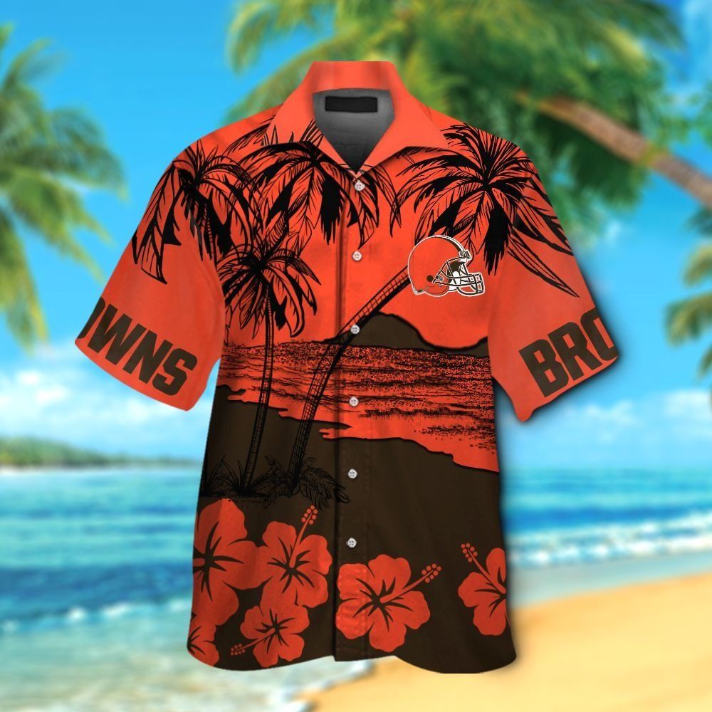 Cleveland Browns Short Sleeve Button Up Tropical Hawaiian Shirt VER018 Unisex T-shirt, Sweatshirt, Hoodie, Long Sleeve Tee - T-Shirt, Sweatshirt, Hoodie