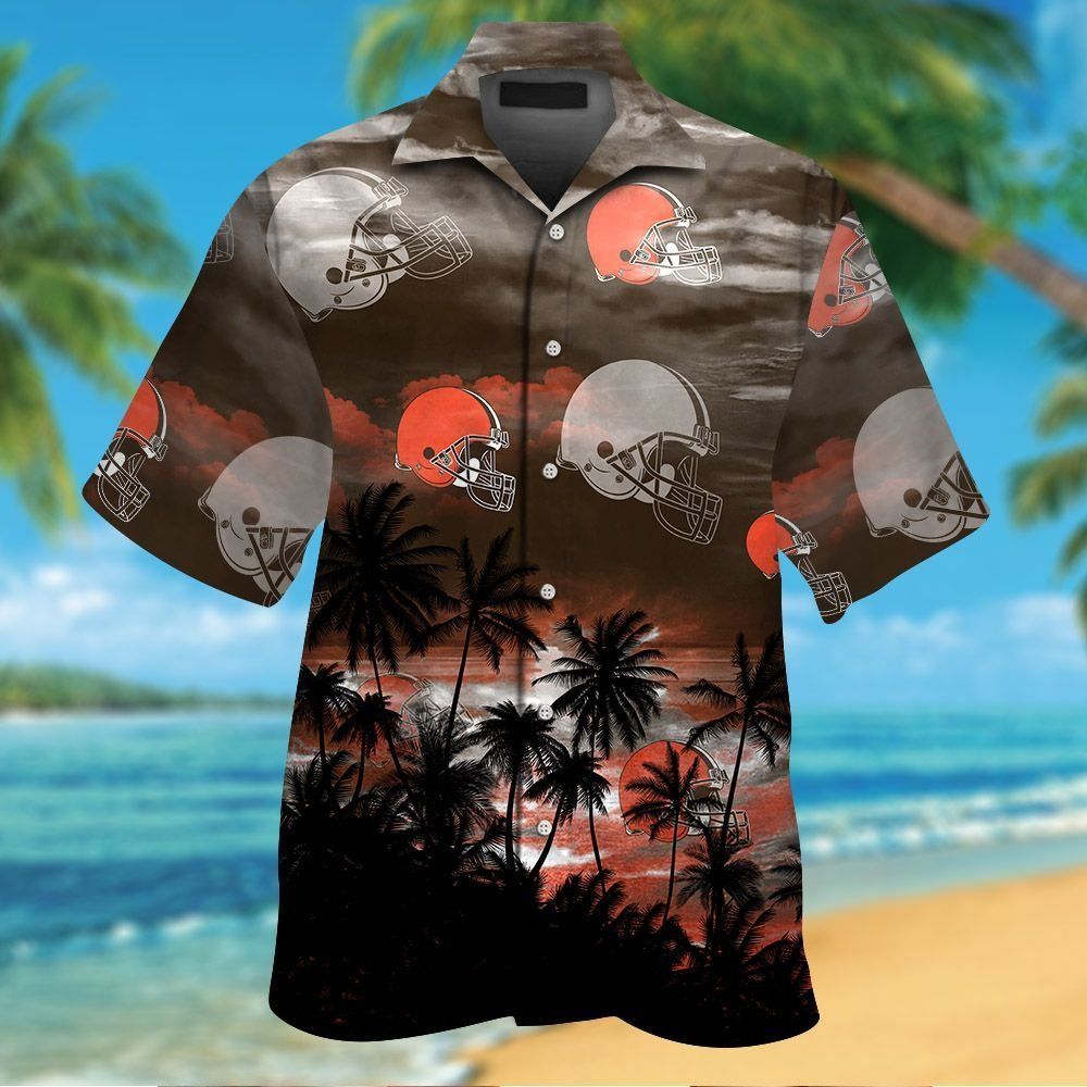 Cleveland Browns Short Sleeve Button Up Tropical Hawaiian Shirt VER02 Unisex T-shirt, Sweatshirt, Hoodie, Long Sleeve Tee - T-Shirt, Sweatshirt, Hoodie