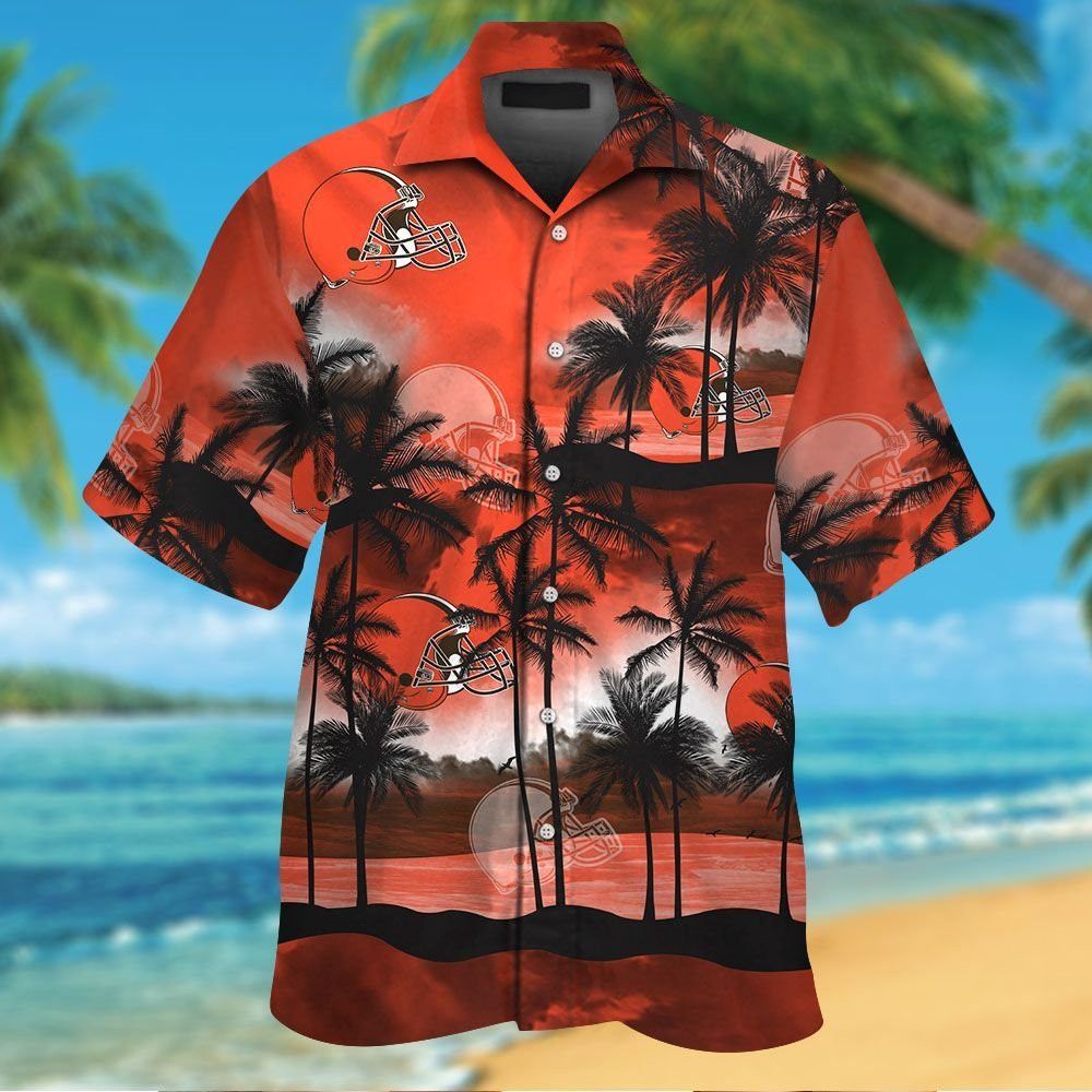 Cleveland Browns Short Sleeve Button Up Tropical Hawaiian Shirt VER020 Unisex T-shirt, Sweatshirt, Hoodie, Long Sleeve Tee - T-Shirt, Sweatshirt, Hoodie