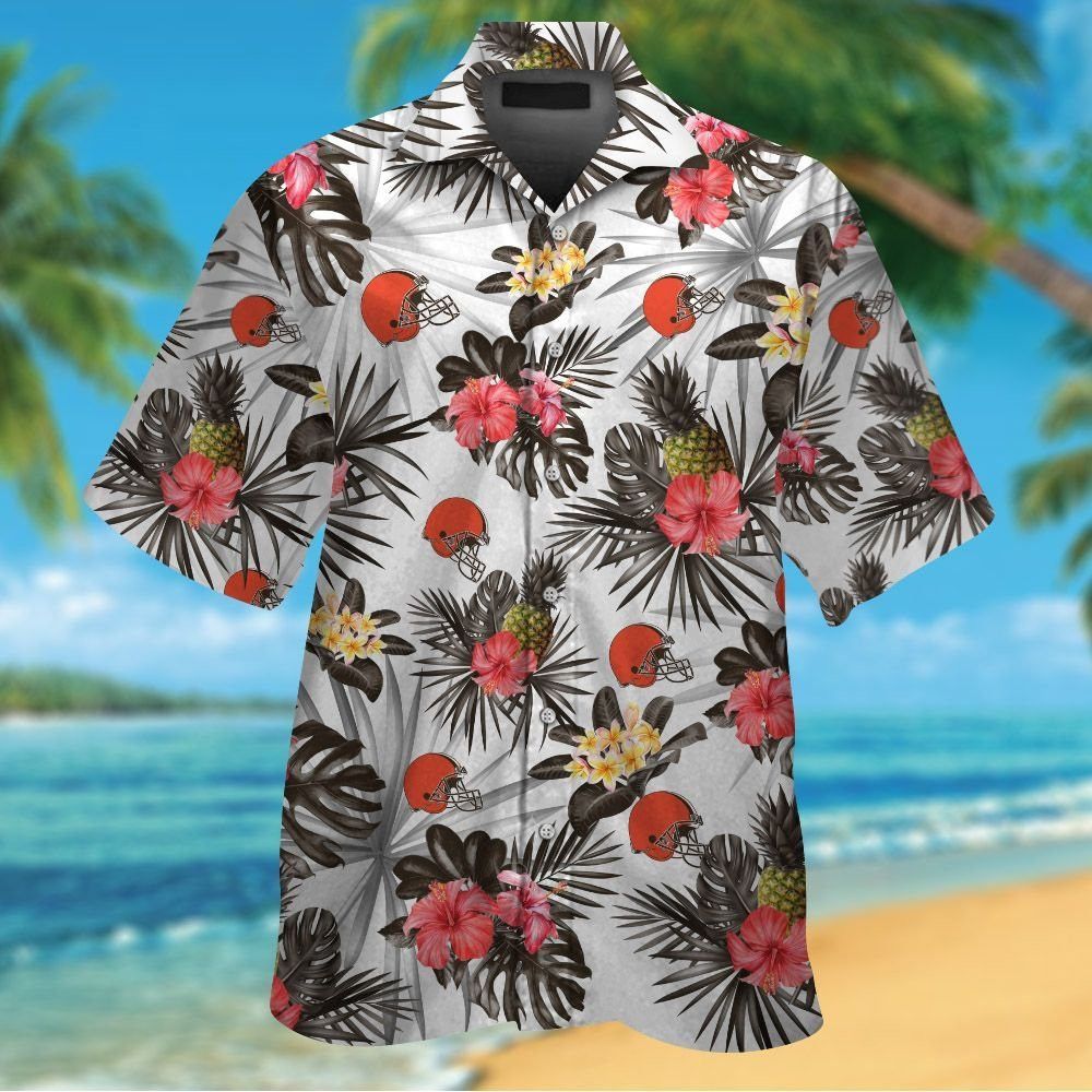 Cleveland Browns Short Sleeve Button Up Tropical Hawaiian Shirt VER021 Unisex T-shirt, Sweatshirt, Hoodie, Long Sleeve Tee - T-Shirt, Sweatshirt, Hoodie
