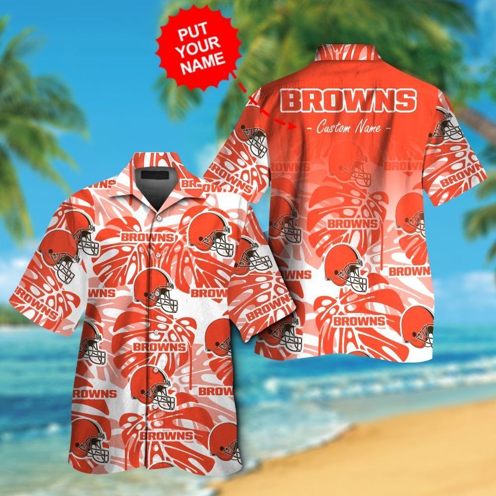 Cleveland Browns Short Sleeve Button Up Tropical Hawaiian Shirt VER022 Unisex T-shirt, Sweatshirt, Hoodie, Long Sleeve Tee - T-Shirt, Sweatshirt, Hoodie
