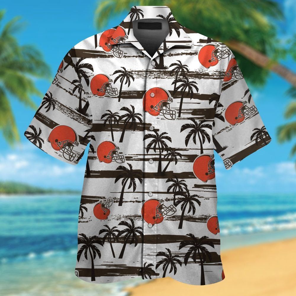 Cleveland Browns Short Sleeve Button Up Tropical Hawaiian Shirt VER023 Unisex T-shirt, Sweatshirt, Hoodie, Long Sleeve Tee - T-Shirt, Sweatshirt, Hoodie