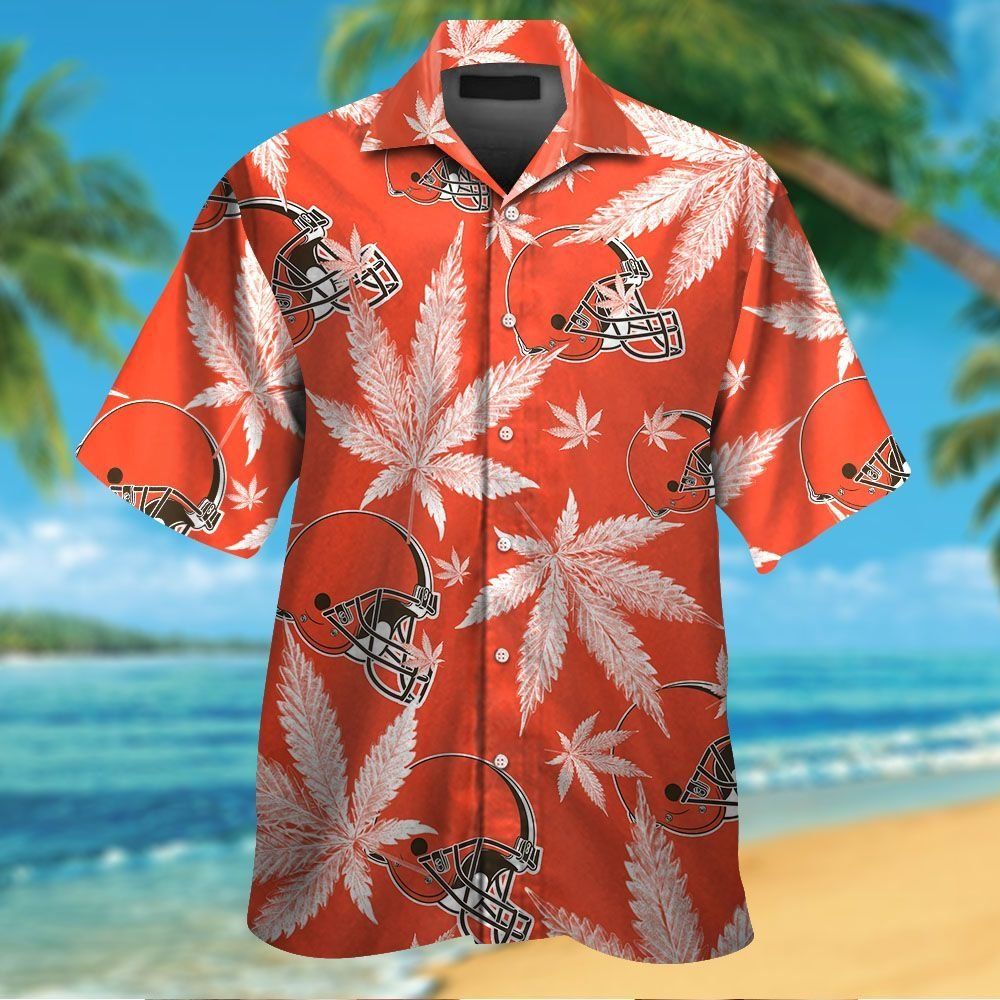 Cleveland Browns Short Sleeve Button Up Tropical Hawaiian Shirt VER025 Unisex T-shirt, Sweatshirt, Hoodie, Long Sleeve Tee - T-Shirt, Sweatshirt, Hoodie