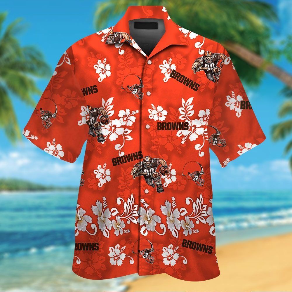 Cleveland Browns Short Sleeve Button Up Tropical Hawaiian Shirt VER026 Unisex T-shirt, Sweatshirt, Hoodie, Long Sleeve Tee - T-Shirt, Sweatshirt, Hoodie
