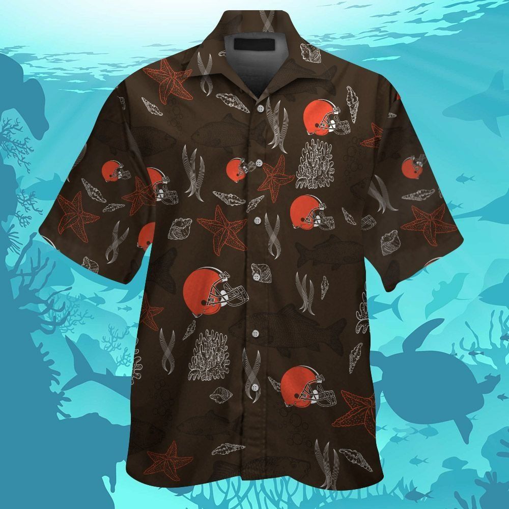 Cleveland Browns Short Sleeve Button Up Tropical Hawaiian Shirt VER027 Unisex T-shirt, Sweatshirt, Hoodie, Long Sleeve Tee - T-Shirt, Sweatshirt, Hoodie