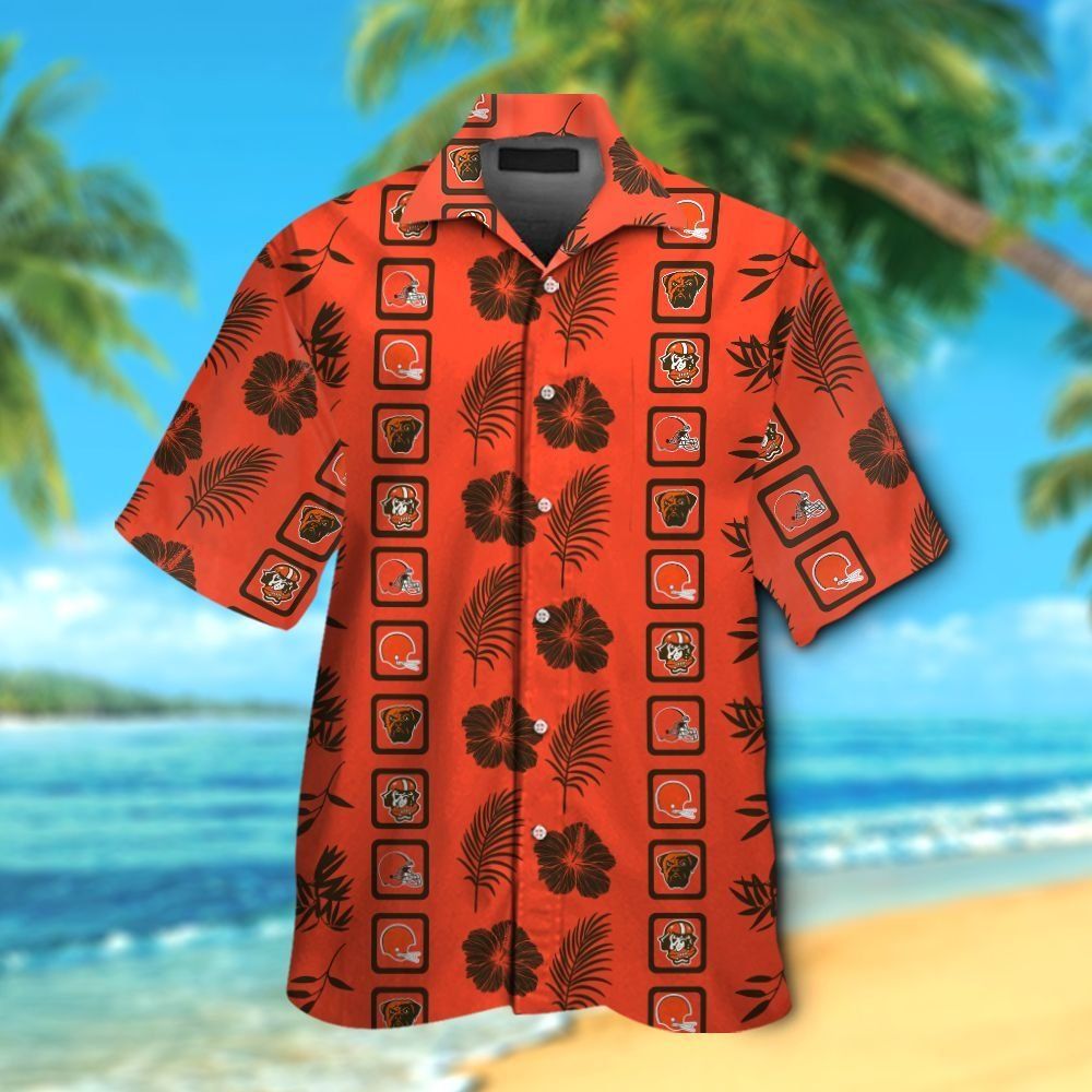 Cleveland Browns Short Sleeve Button Up Tropical Hawaiian Shirt VER028 Unisex T-shirt, Sweatshirt, Hoodie, Long Sleeve Tee - T-Shirt, Sweatshirt, Hoodie
