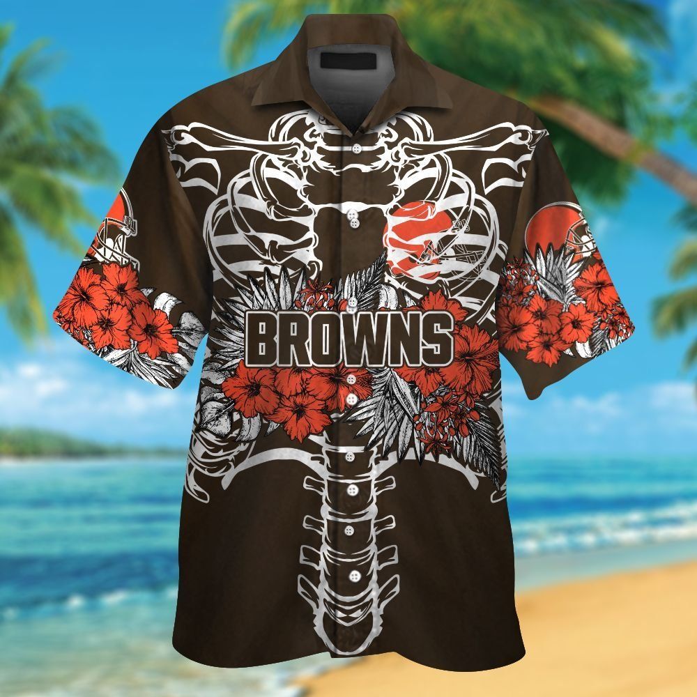 Cleveland Browns Short Sleeve Button Up Tropical Hawaiian Shirt VER029 Unisex T-shirt, Sweatshirt, Hoodie, Long Sleeve Tee - T-Shirt, Sweatshirt, Hoodie