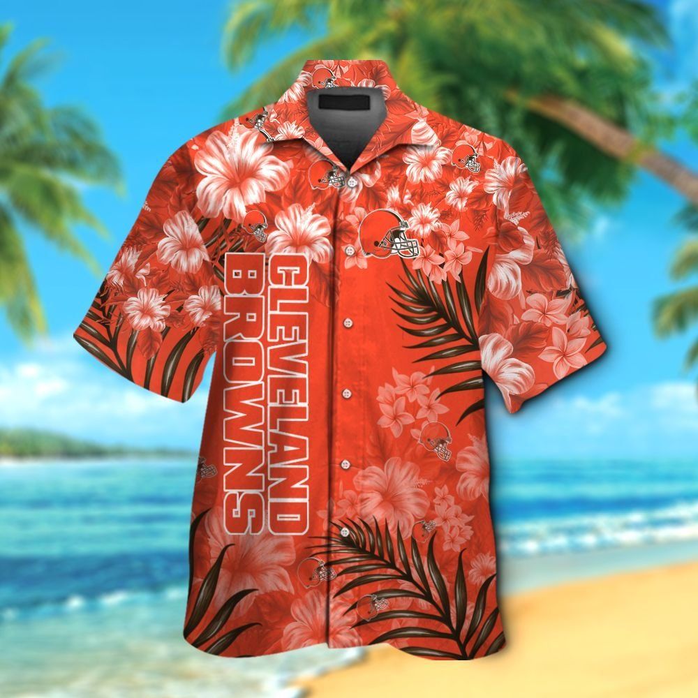 Cleveland Browns Short Sleeve Button Up Tropical Hawaiian Shirt VER030 Unisex T-shirt, Sweatshirt, Hoodie, Long Sleeve Tee - T-Shirt, Sweatshirt, Hoodie