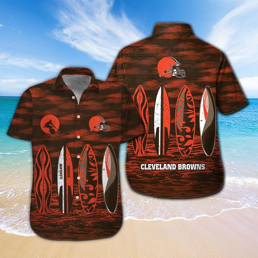 Cleveland Browns Short Sleeve Button Up Tropical Hawaiian Shirt VER031 Unisex T-shirt, Sweatshirt, Hoodie, Long Sleeve Tee - T-Shirt, Sweatshirt, Hoodie