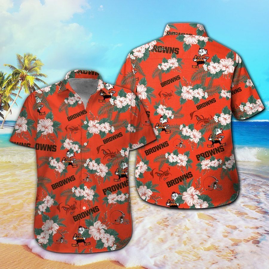Cleveland Browns Short Sleeve Button Up Tropical Hawaiian Shirt VER04 Unisex T-shirt, Sweatshirt, Hoodie, Long Sleeve Tee - T-Shirt, Sweatshirt, Hoodie
