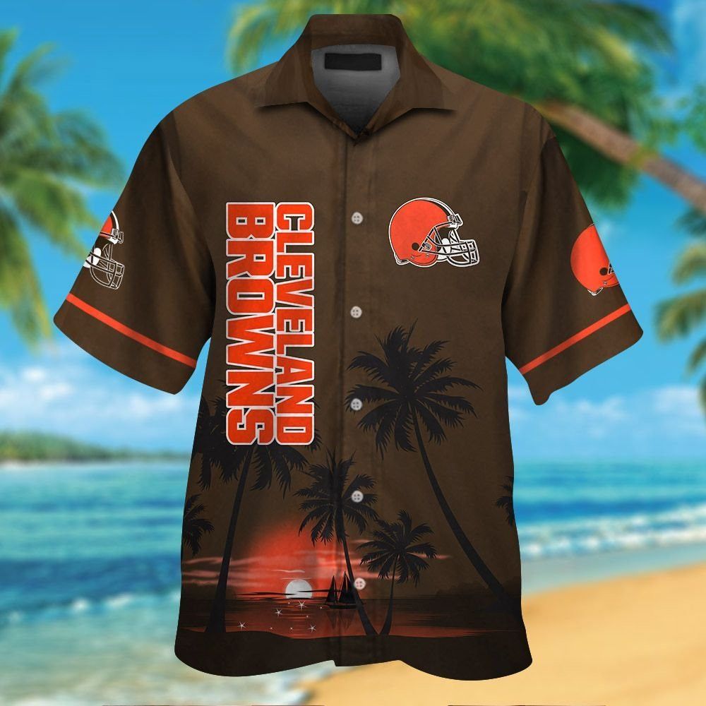 Cleveland Browns Short Sleeve Button Up Tropical Hawaiian Shirt VER05 Unisex T-shirt, Sweatshirt, Hoodie, Long Sleeve Tee - T-Shirt, Sweatshirt, Hoodie