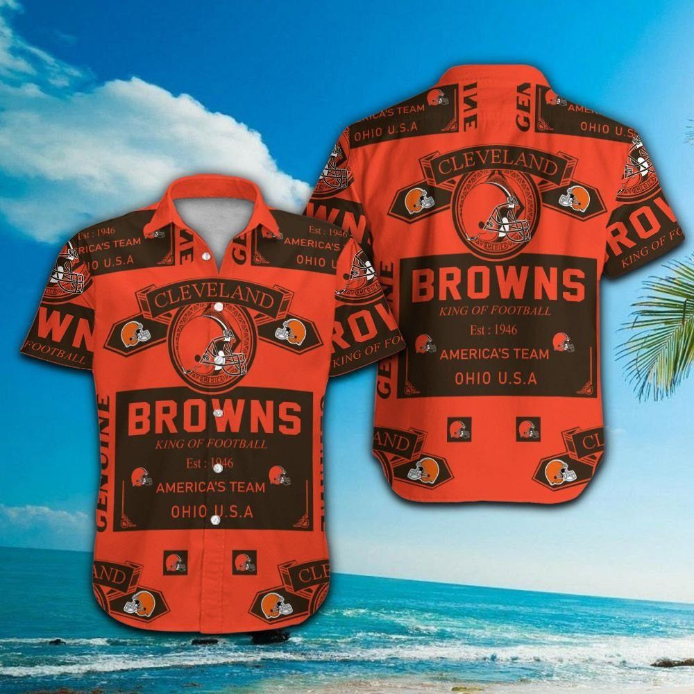 Cleveland Browns Short Sleeve Button Up Tropical Hawaiian Shirt VER06 Unisex T-shirt, Sweatshirt, Hoodie, Long Sleeve Tee - T-Shirt, Sweatshirt, Hoodie