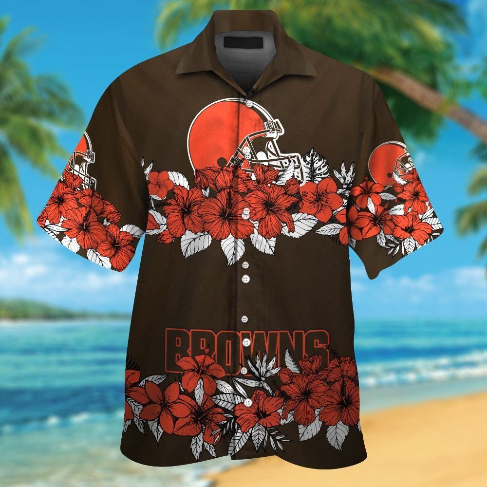 Cleveland Browns Short Sleeve Button Up Tropical Hawaiian Shirt VER07 Unisex T-shirt, Sweatshirt, Hoodie, Long Sleeve Tee - T-Shirt, Sweatshirt, Hoodie