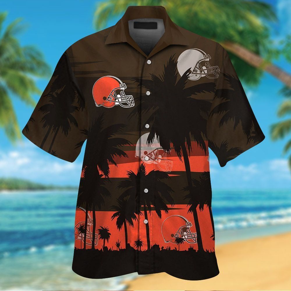 Cleveland Browns Short Sleeve Button Up Tropical Hawaiian Shirt VER08 Unisex T-shirt, Sweatshirt, Hoodie, Long Sleeve Tee - T-Shirt, Sweatshirt, Hoodie