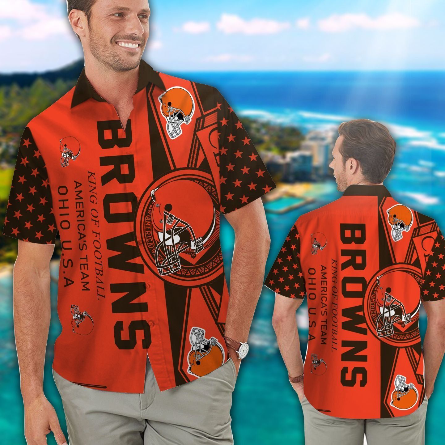 Cleveland Browns Short Sleeve Button Up Tropical Hawaiian Shirt VER09 Unisex T-shirt, Sweatshirt, Hoodie, Long Sleeve Tee - T-Shirt, Sweatshirt, Hoodie