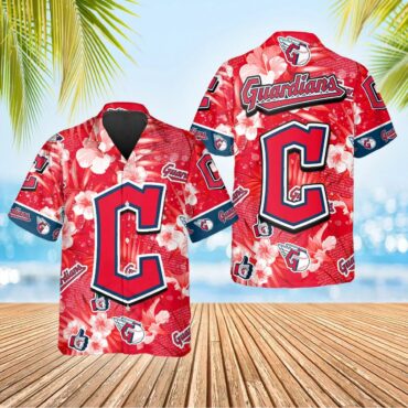Cleveland Guardians Hibiscus Emblem Hawaiian Shirt Unisex T-shirt, Sweatshirt, Hoodie, Long Sleeve Tee - T-Shirt, Sweatshirt, Hoodie