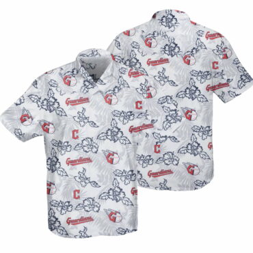 Cleveland Guardians White Hibiscus Hawaiian Shirt Unisex T-shirt, Sweatshirt, Hoodie, Long Sleeve Tee - T-Shirt, Sweatshirt, Hoodie