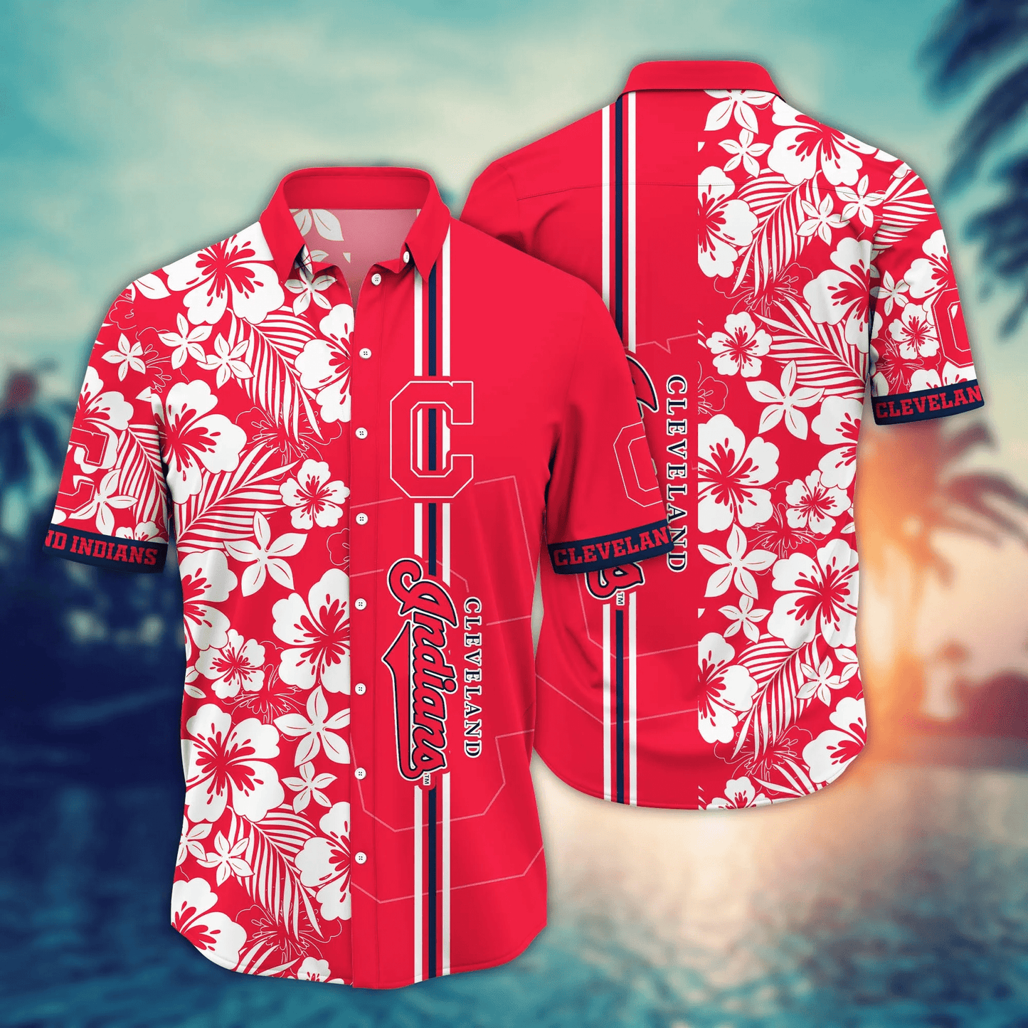 Cleveland Indians MLB Hawaiian Shirt Sunningtime Aloha Shirt Unisex T-shirt, Sweatshirt, Hoodie, Long Sleeve Tee - T-Shirt, Sweatshirt, Hoodie