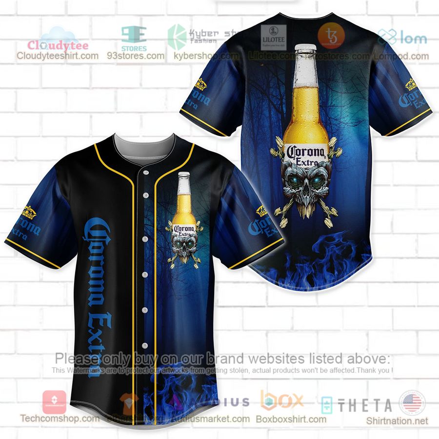 HOT Corona Extra skull head Baseball Jersey Shirt Unisex T-shirt, Sweatshirt, Hoodie, Long Sleeve Tee - T-Shirt, Sweatshirt, Hoodie