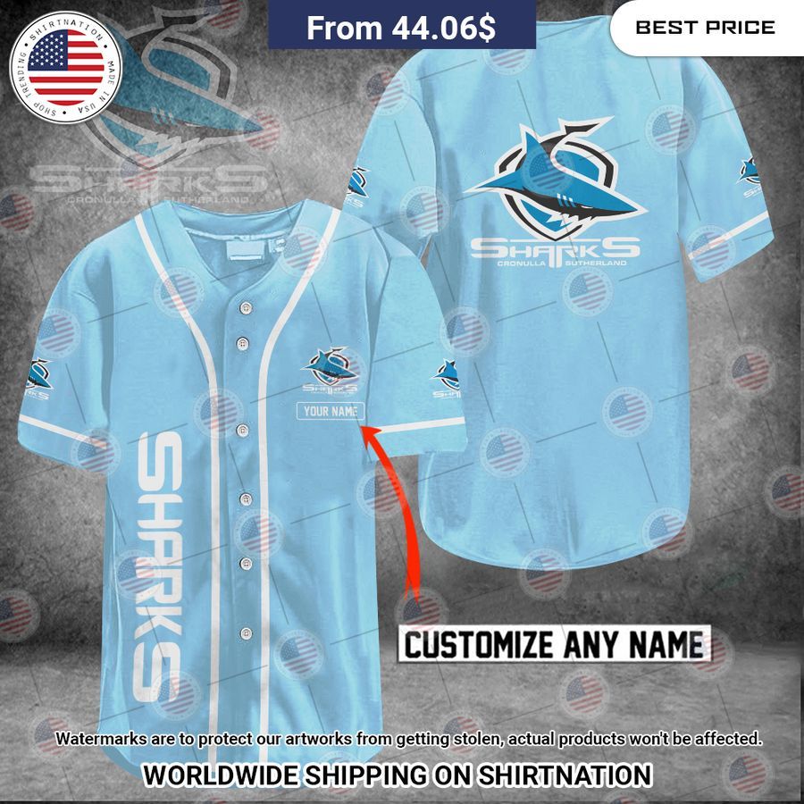 Cronulla Sharks Custom Name Baseball Jersey Unisex T-shirt, Sweatshirt, Hoodie, Long Sleeve Tee - T-Shirt, Sweatshirt, Hoodie