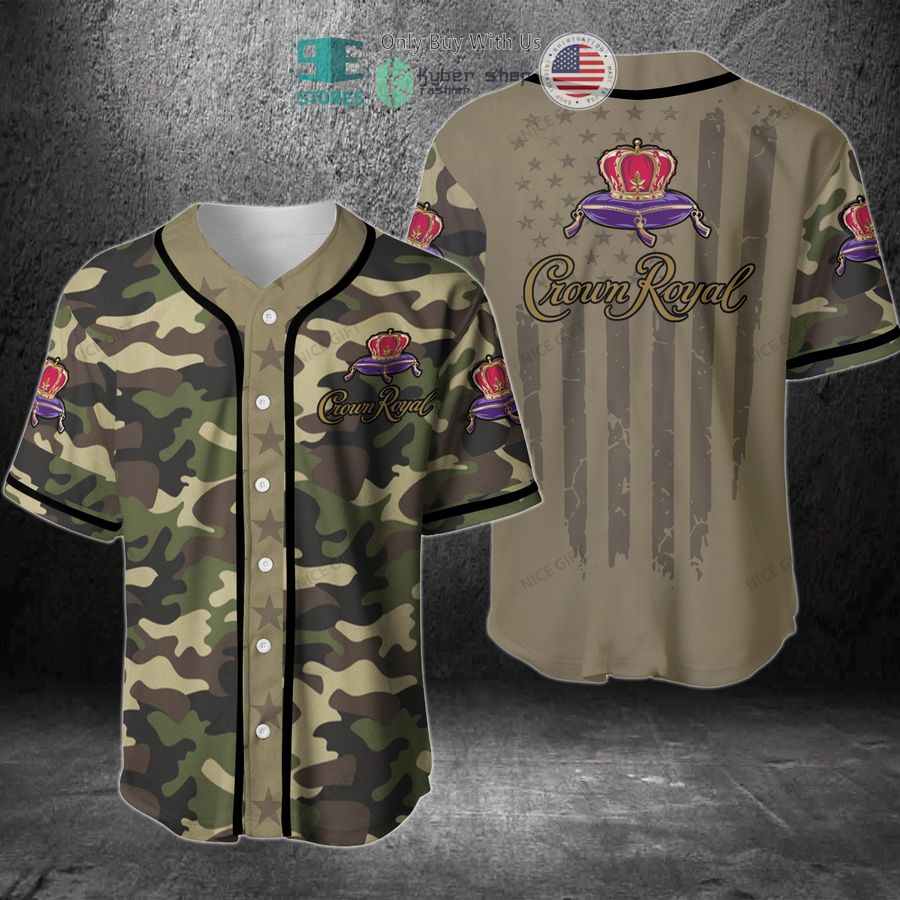 BEST Crown Royal logo United States Flag green camo Baseball Jersey Unisex T-shirt, Sweatshirt, Hoodie, Long Sleeve Tee - T-Shirt, Sweatshirt, Hoodie