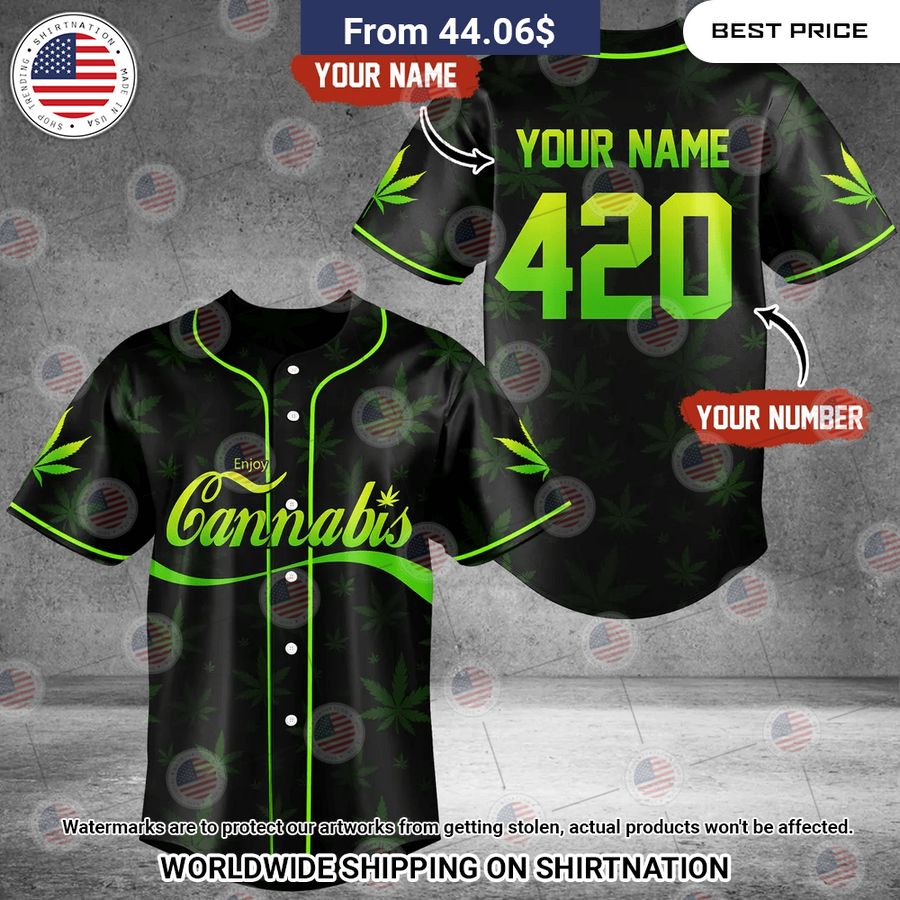 Custom Enjoy Cannabis 420 Baseball Jersey Unisex T-shirt, Sweatshirt, Hoodie, Long Sleeve Tee - T-Shirt, Sweatshirt, Hoodie
