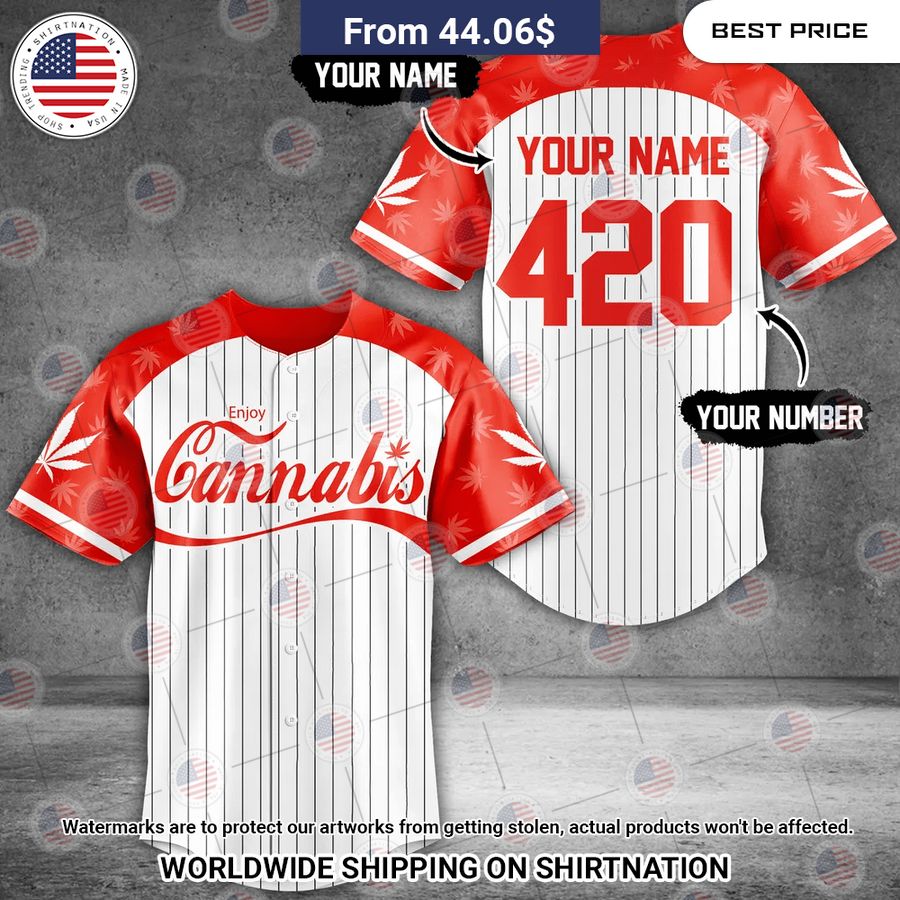 Custom Enjoy Cannabis Baseball Jersey Unisex T-shirt, Sweatshirt, Hoodie, Long Sleeve Tee - T-Shirt, Sweatshirt, Hoodie