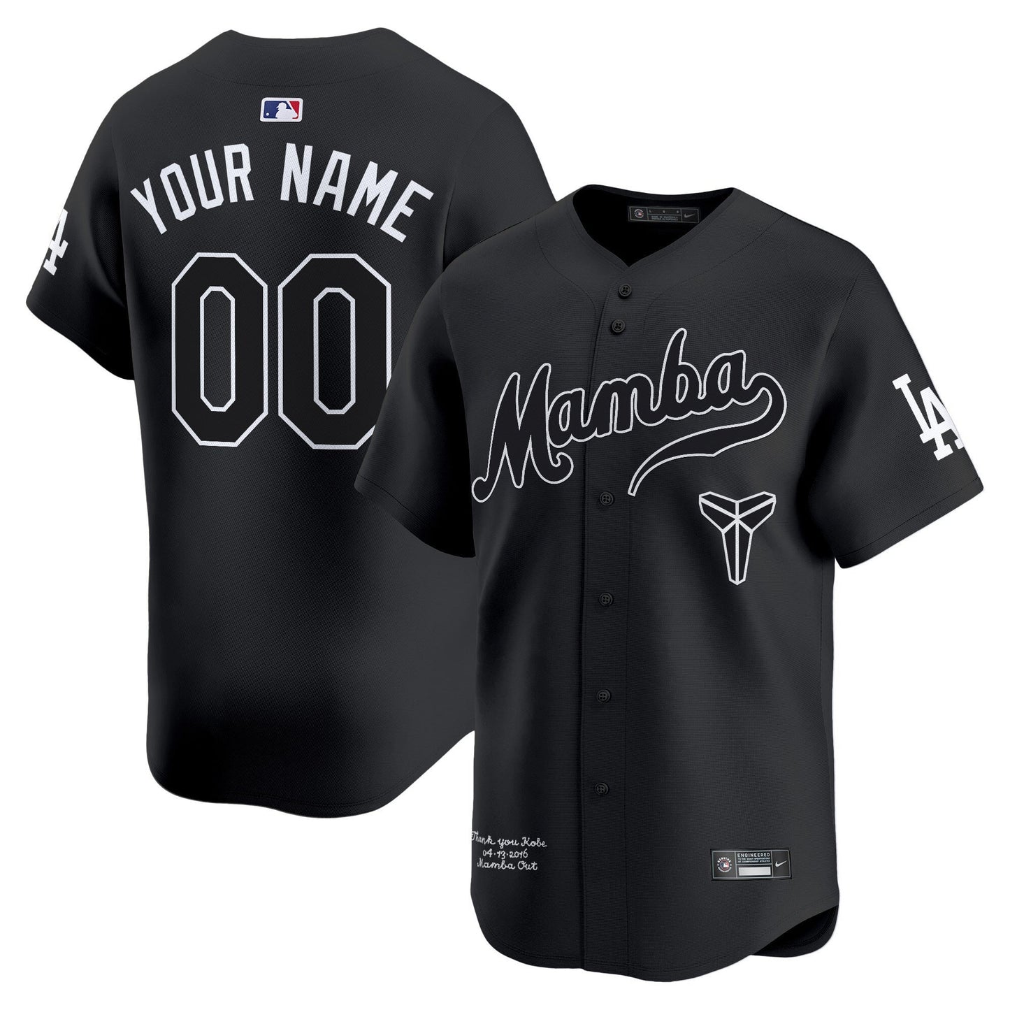 Custom Los Angeles Dodgers Kobe Honor Collection Jersey - Black basketball jersey product view 1