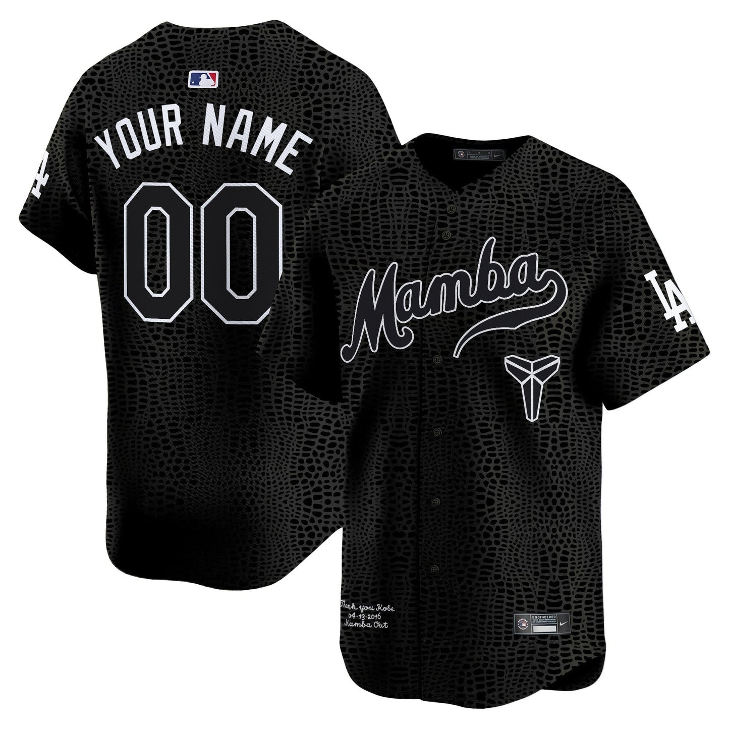 Custom Los Angeles Dodgers Kobe Honor Collection Jersey - Black Mamba basketball jersey product view 1